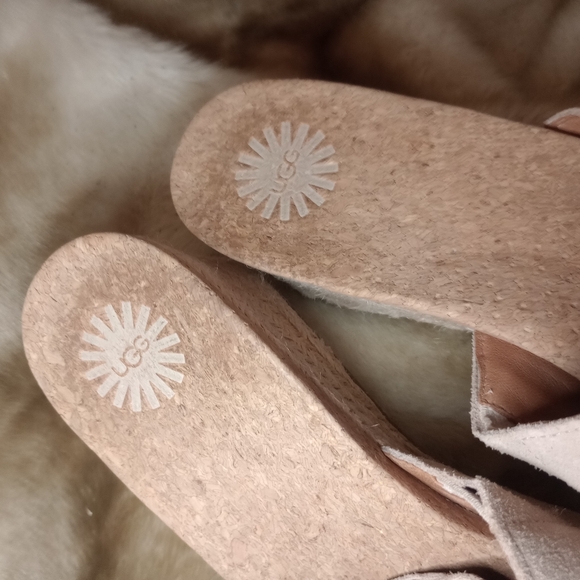 UGG DANES ESPADRILLES WEDGE Slides Tan FRINGE SUEDE -US 10 -lighlty Worn - Picture 10 of 10